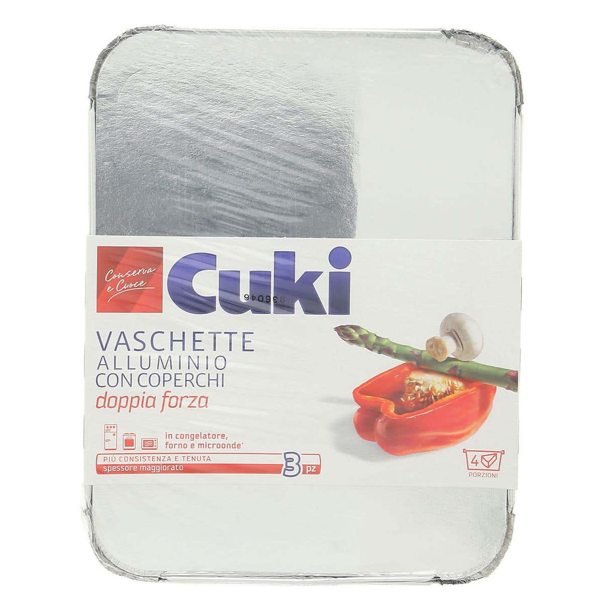 CUKI vaschette alluminio con coperchi 4 porzioni 3 pz