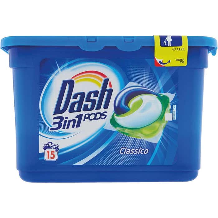 DASH PODS Detersivo Lavatrice 3in1 in Monodosi Classico 15 Lavaggi