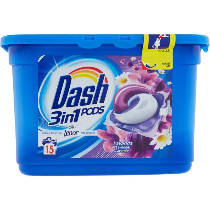 DASH PODS 3in1 Detersivo Lavatrice in Monodosi Lavanda 15 Lavaggi