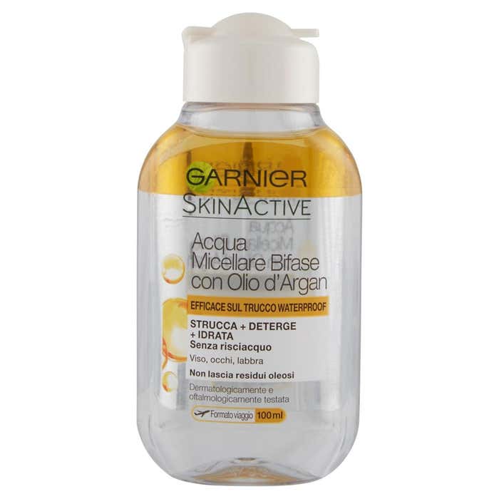 GARNIER SkinActive Acqua Micellare Bifase con Olio d'Argan Efficace sul Trucco Waterproof 100 ml