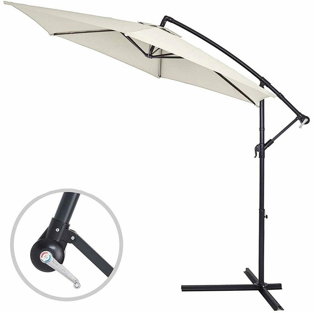 Ombrellone Giardino Decentrato 3x3 6 Stecche Palo Alcciaio Gazebo Piscina Beige