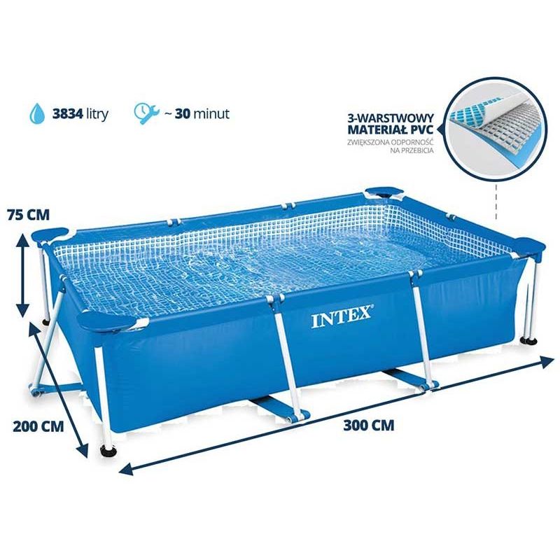 Intex 28272 Piscina Frame Rettangolare 300x200x75cm-Piscine, 3834 Litri, 300 x 200 x 75 cm, Azzuro 