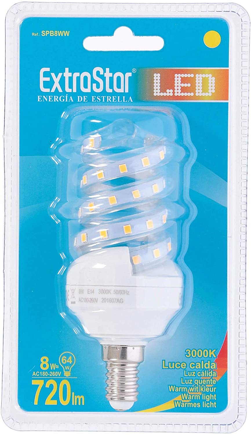 Lampadina Led A Spirale, Luce Calda 3000k, E14, 8W - 720LM