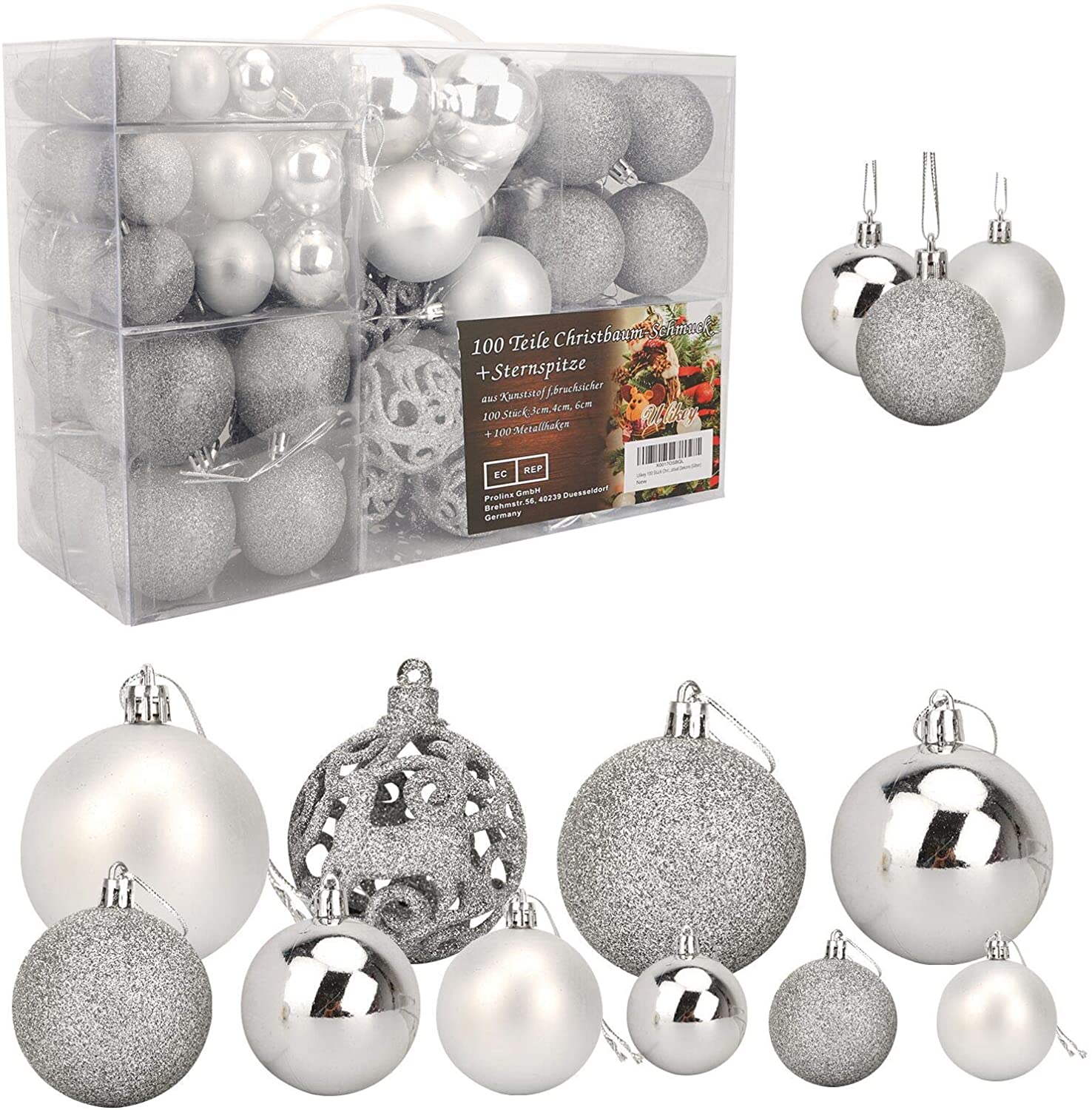 Palle di Natale, Set di 100 Palle di Natale Ornamenti 3/4/ 6CM in Plastica 