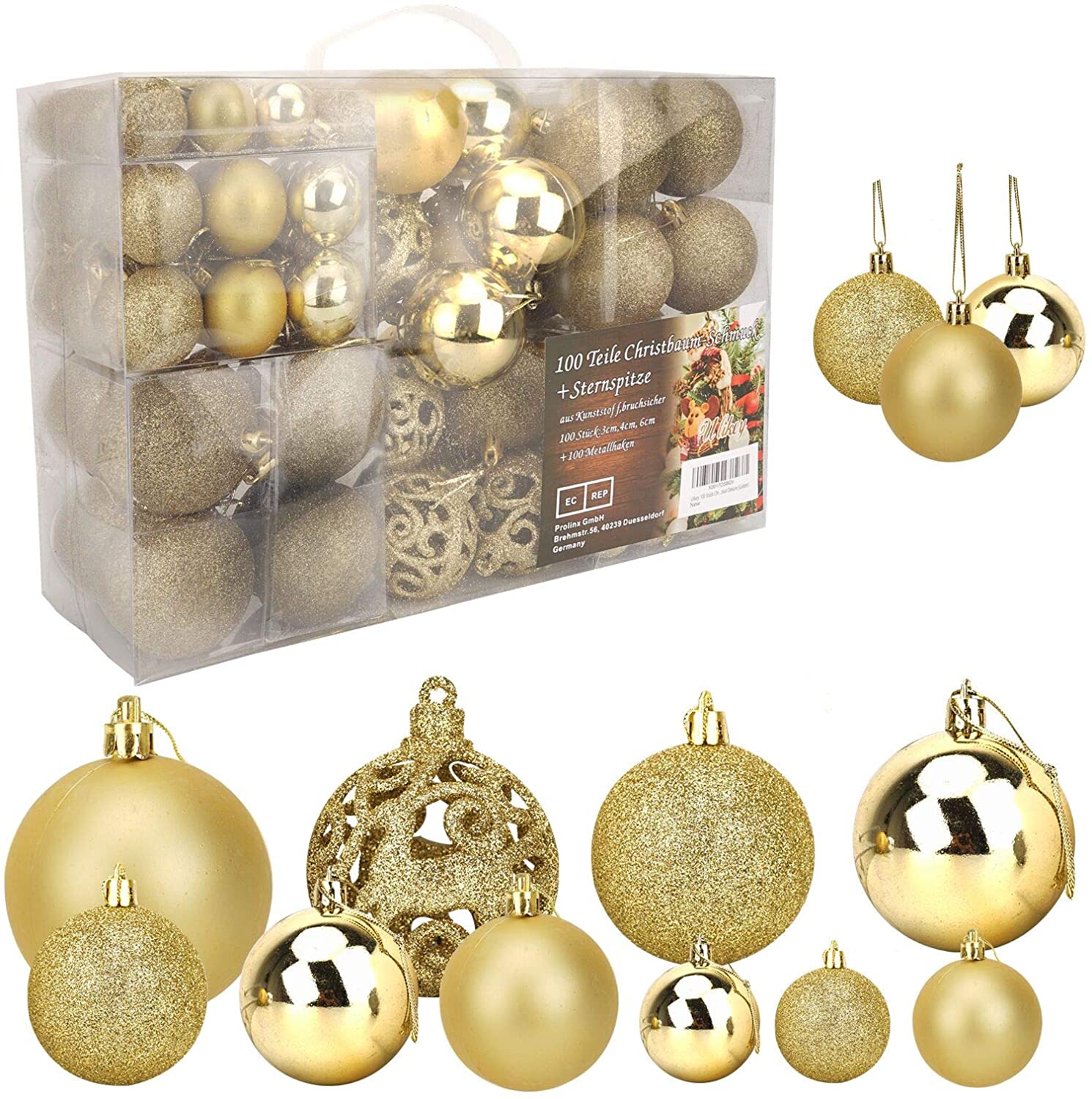 Palle di Natale, Set di 100 Palle di Natale Ornamenti 3/4/ 6CM Plastica