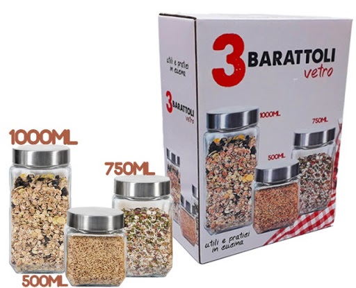 3 Barattoli in vetro varie dimensioni 