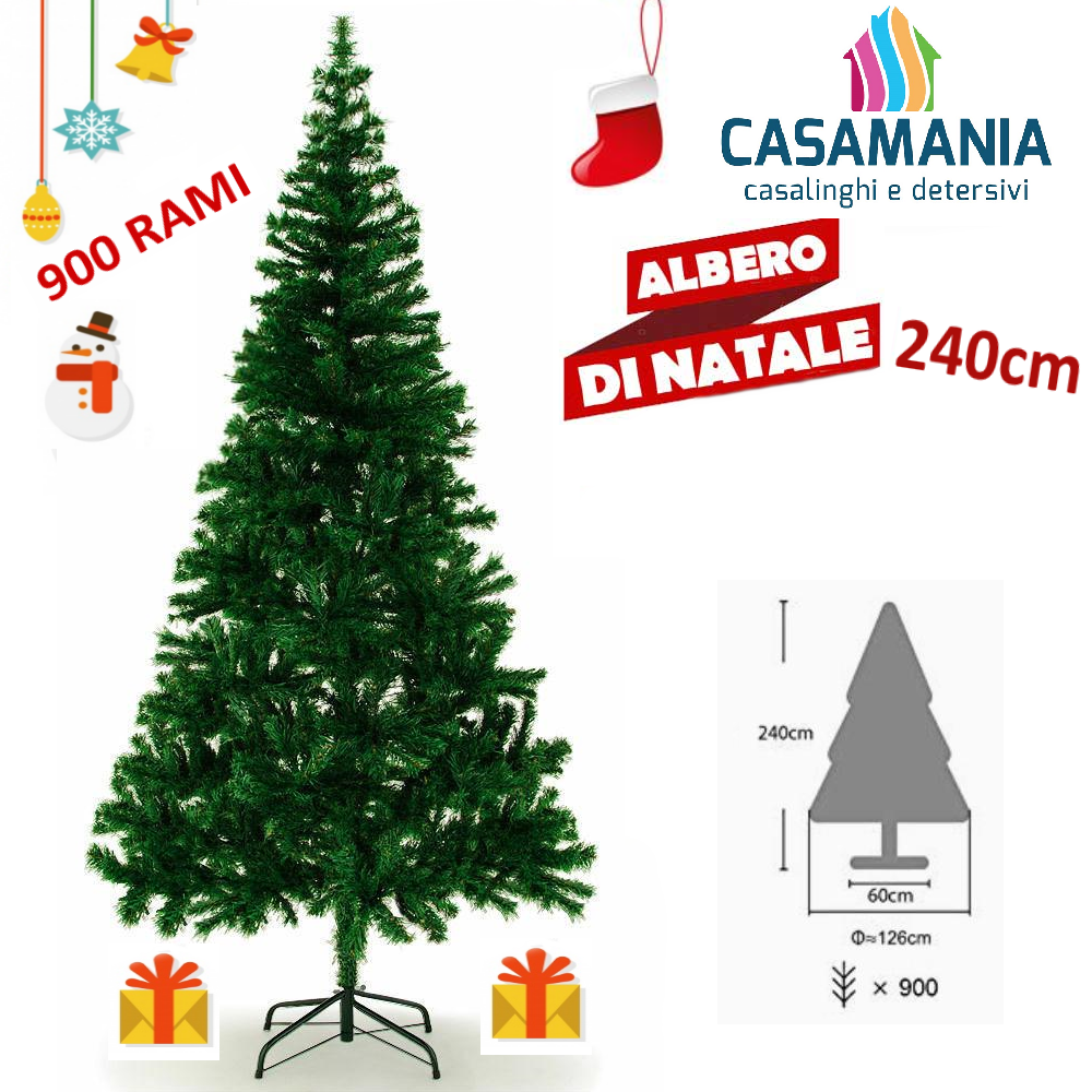 ALBERO DI NATALE REALISTICO SUPER FOLTO 240 CM PINO VERDE NATURALE 900 RAMI