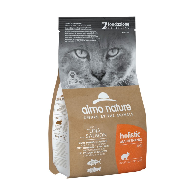 ALMO NATURE HOLISTIC MAINTENANCE GATTO - CROCCHETTE TONNO E SALMONE SACCHETTO 400 GRAMMI