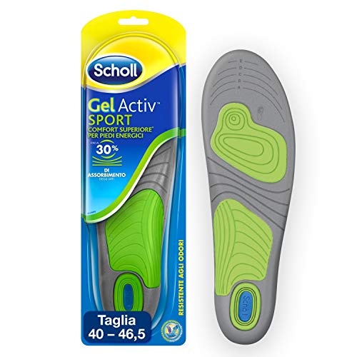 Scholl Gel Activ Sport - Solette per scarpe da Uomo, Con tecnologia antiodore, 40-46.5 EU, 1 Paio