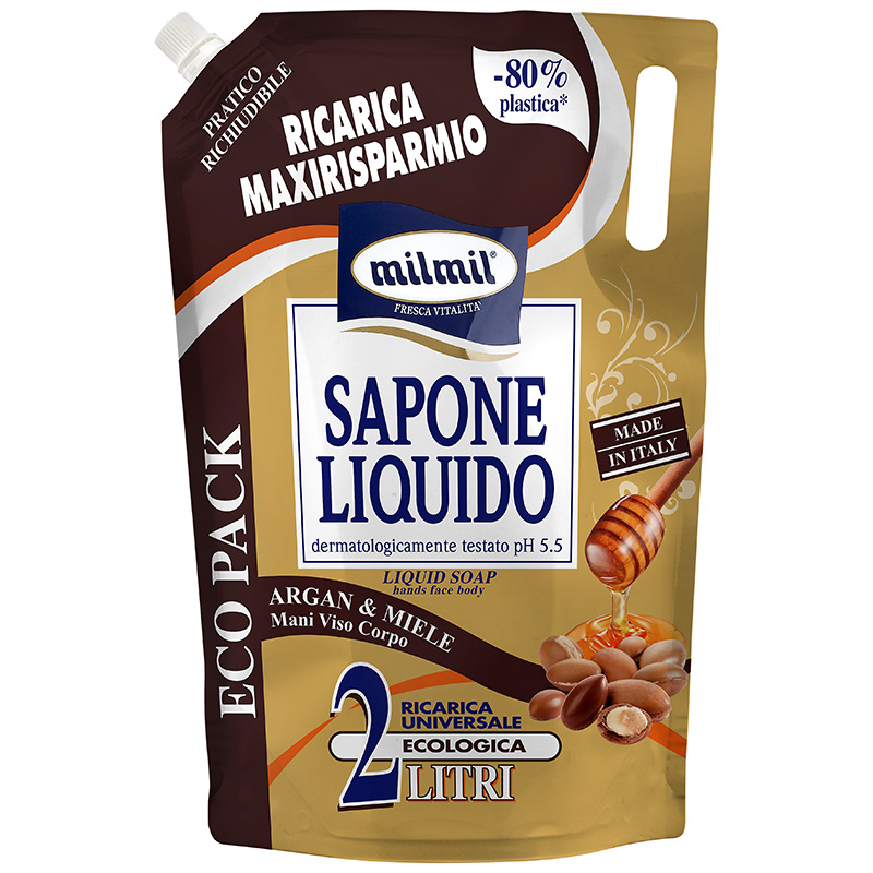 MIL MIL sapone liquido mani viso corpo argan&miele ricarica 2 l