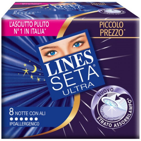 LINES Seta Ultra Notte con Ali Ipoallergenico 8 pezzi